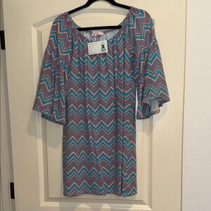 Krush Zigzag Off-Shoulder Tunic - Teal & Coral